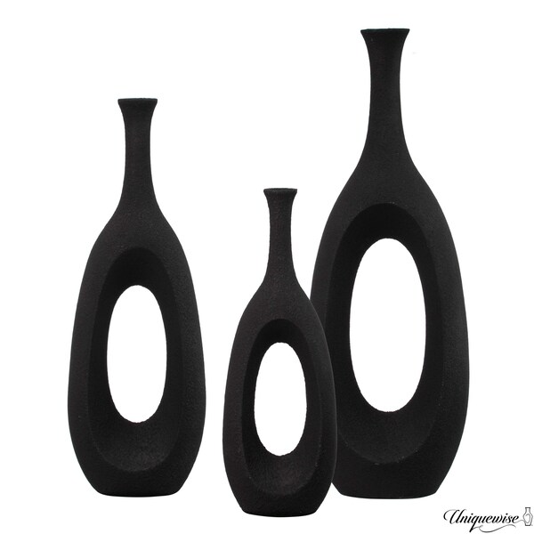 Uniquewise Set of 3 Frosted Black Fiberglass Tall Floor Vase - Decorative Vase for Modern Home Decor - QI004676.3