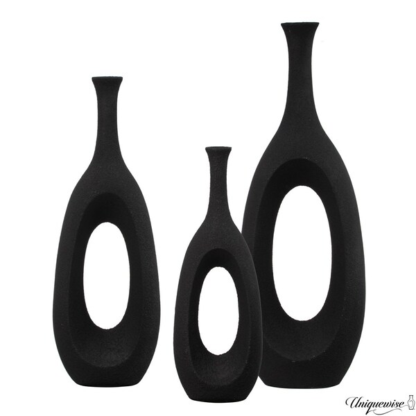 Uniquewise Set of 3 Frosted Black Fiberglass Tall Floor Vase - Decorative Vase for Modern Home Decor - QI004676.3