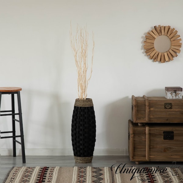Uniquewise Rustic Tall Floor Vase - 24-inch Handcrafted Black Woven Vase, Decorative Accent for Home - QI004674