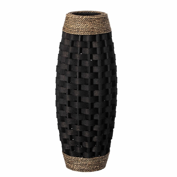 Uniquewise Rustic Tall Floor Vase - 24-inch Handcrafted Black Woven Vase, Decorative Accent for Home - QI004674