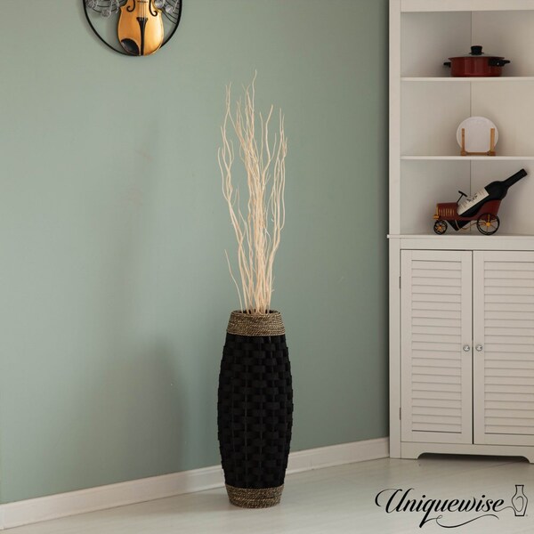 Uniquewise Rustic Tall Floor Vase - 24-inch Handcrafted Black Woven Vase, Decorative Accent for Home - QI004674