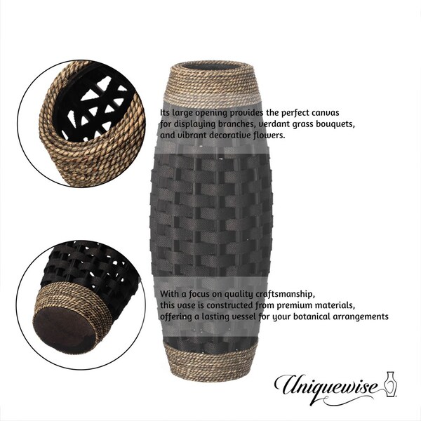 Uniquewise Rustic Tall Floor Vase - 24-inch Handcrafted Black Woven Vase, Decorative Accent for Home - QI004674