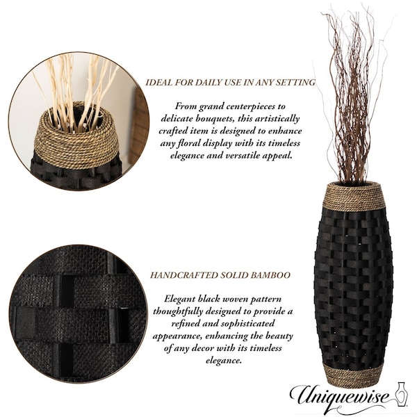 Uniquewise Rustic Tall Floor Vase - 24-inch Handcrafted Black Woven Vase, Decorative Accent for Home - QI004674