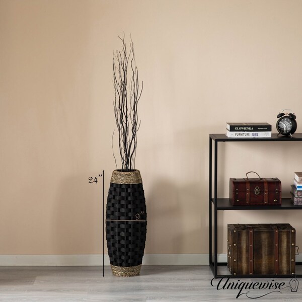 Uniquewise Rustic Tall Floor Vase - 24-inch Handcrafted Black Woven Vase, Decorative Accent for Home - QI004674