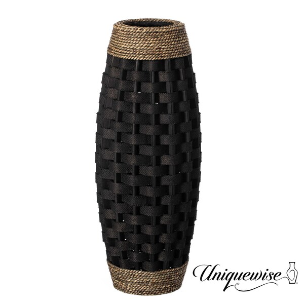 Uniquewise Rustic Tall Floor Vase - 24-inch Handcrafted Black Woven Vase, Decorative Accent for Home - QI004674