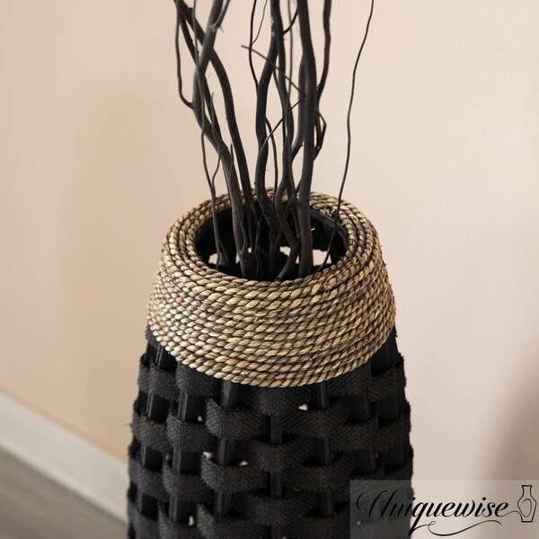 Uniquewise Rustic Tall Floor Vase - 24-inch Handcrafted Black Woven Vase, Decorative Accent for Home - QI004674