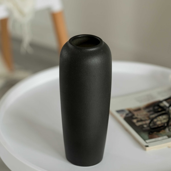 Uniquewise Contemporary Black Ceramic Cylinder Shaped Table Flower Vase Holder, 10.5 Inch - QI004365.L