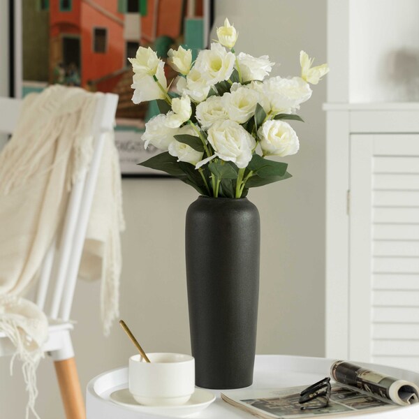 Uniquewise Contemporary Black Ceramic Cylinder Shaped Table Flower Vase Holder, 10.5 Inch - QI004365.L