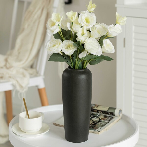 Uniquewise Contemporary Black Ceramic Cylinder Shaped Table Flower Vase Holder, 10.5 Inch - QI004365.L