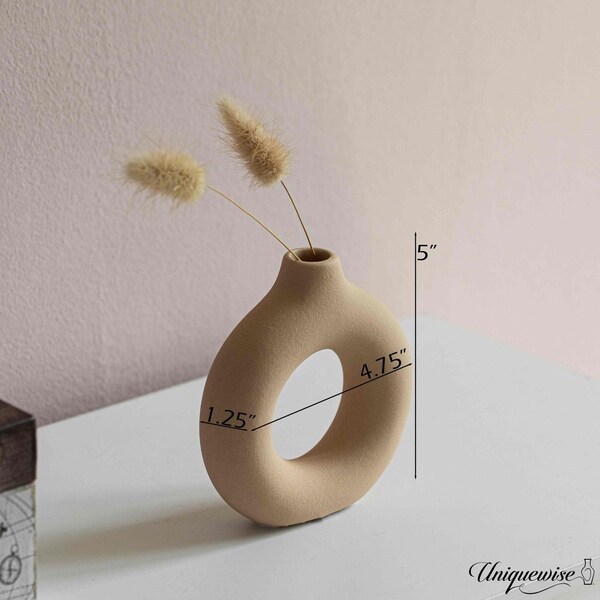 Uniquewise 5-Inch Decorative Small Hollow Ceramic Donut Table Vase - Handmade, Minimalist Boho Style,  - QI004733.S