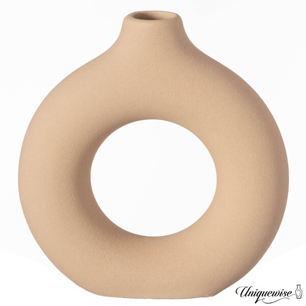 Uniquewise 5-Inch Decorative Small Hollow Ceramic Donut Table Vase - Handmade, Minimalist Boho Style,  - QI004733.S