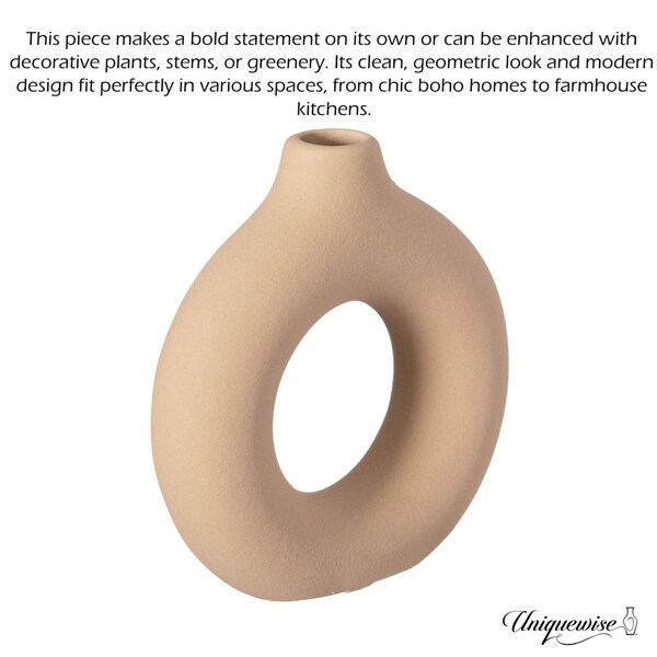 Uniquewise 5-Inch Decorative Small Hollow Ceramic Donut Table Vase - Handmade, Minimalist Boho Style,  - QI004733.S