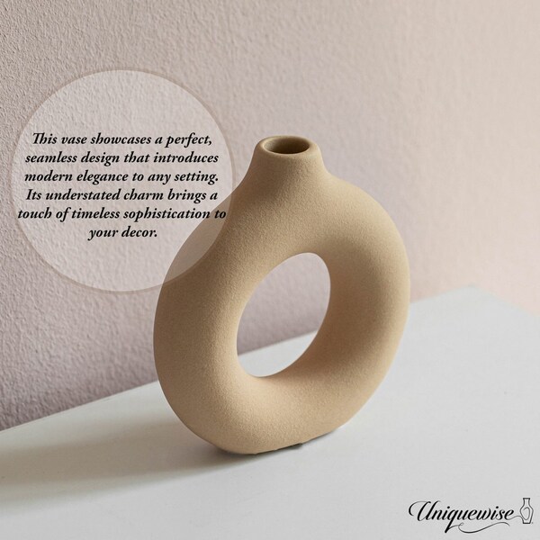 Uniquewise 5-Inch Decorative Small Hollow Ceramic Donut Table Vase - Handmade, Minimalist Boho Style,  - QI004733.S