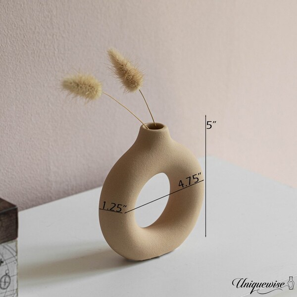 Uniquewise 5-Inch Decorative Small Hollow Ceramic Donut Table Vase - Handmade, Minimalist Boho Style,  - QI004733.S