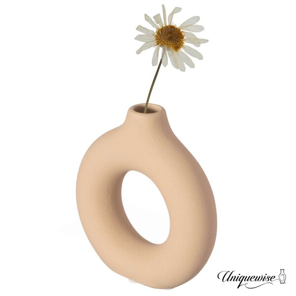 Uniquewise 5-Inch Decorative Small Hollow Ceramic Donut Table Vase - Handmade, Minimalist Boho Style,  - QI004733.S