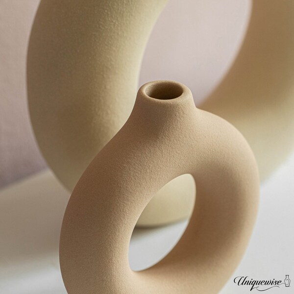 Uniquewise 5-Inch Decorative Small Hollow Ceramic Donut Table Vase - Handmade, Minimalist Boho Style,  - QI004733.S