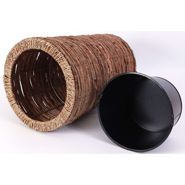 Vintiquewise Banana Rope Wicker Indoor Planter Pot with Metal Pot Insert, Large - QI003632.L