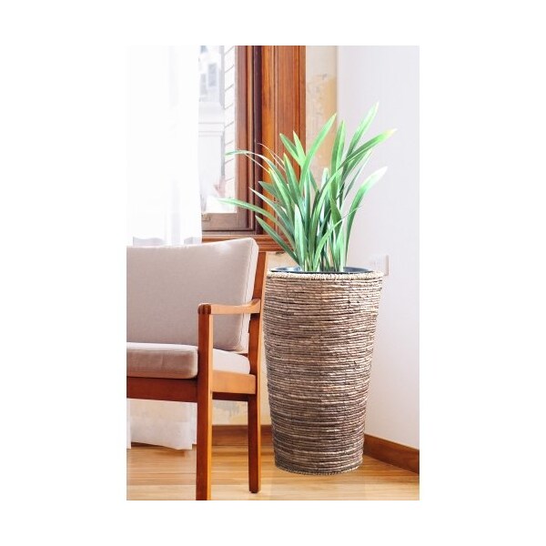 Vintiquewise Banana Rope Wicker Indoor Planter Pot with Metal Pot Insert, Large - QI003632.L