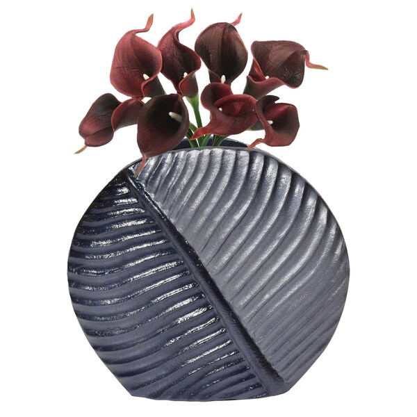 Uniquewise Aluminium-Casted Leaf Shaped Centerpiece Flower Table Vase, Two Tone Grey 7.5 Inch - QI004131