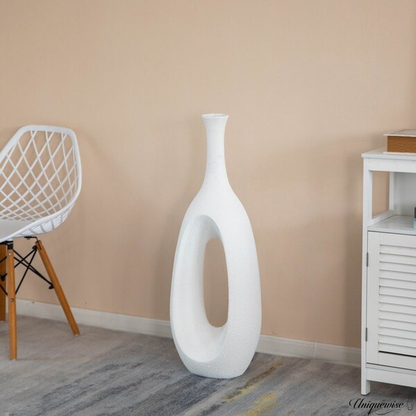 Uniquewise 36-Inch Frosted White Fiberglass Tall Floor Vase - Decorative Vase for Modern Home Decor - QI004677.M