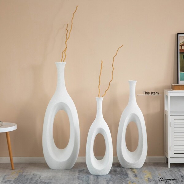 Uniquewise 36-Inch Frosted White Fiberglass Tall Floor Vase - Decorative Vase for Modern Home Decor - QI004677.M