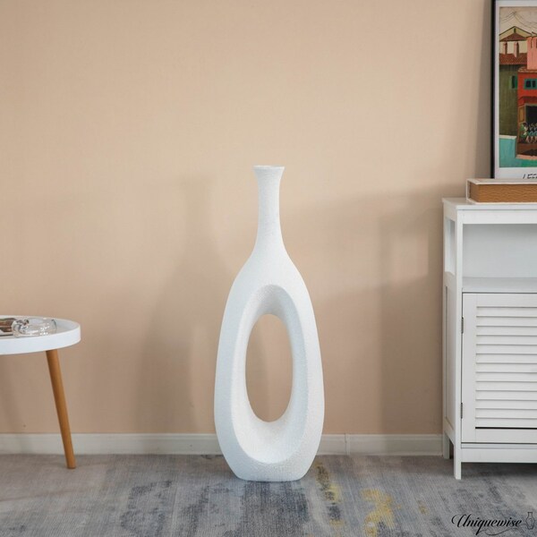 Uniquewise 36-Inch Frosted White Fiberglass Tall Floor Vase - Decorative Vase for Modern Home Decor - QI004677.M