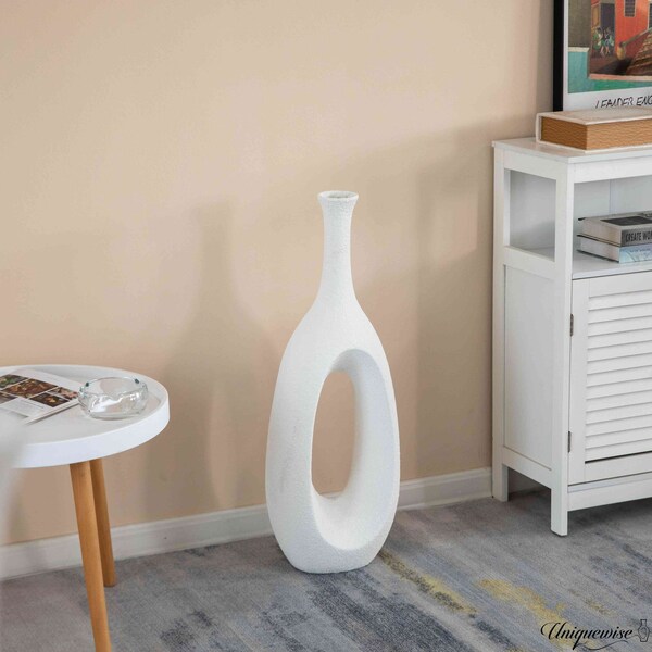 Uniquewise 30-Inch Frosted White Fiberglass Tall Floor Vase - Decorative Vase for Modern Home Decor - QI004677.S