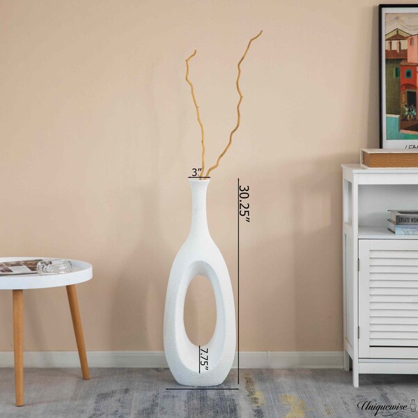 Uniquewise 30-Inch Frosted White Fiberglass Tall Floor Vase - Decorative Vase for Modern Home Decor - QI004677.S