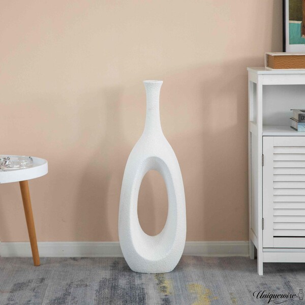 Uniquewise 30-Inch Frosted White Fiberglass Tall Floor Vase - Decorative Vase for Modern Home Decor - QI004677.S