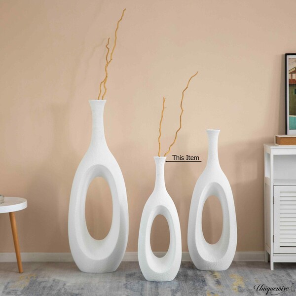 Uniquewise 30-Inch Frosted White Fiberglass Tall Floor Vase - Decorative Vase for Modern Home Decor - QI004677.S