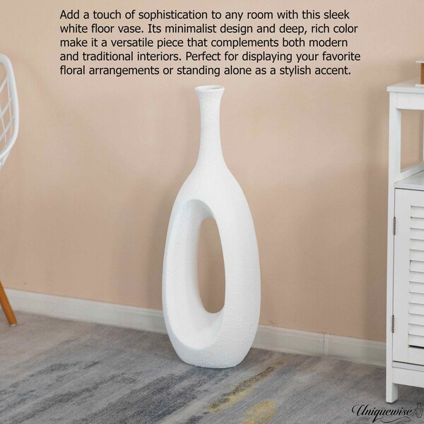 Uniquewise 30-Inch Frosted White Fiberglass Tall Floor Vase - Decorative Vase for Modern Home Decor - QI004677.S