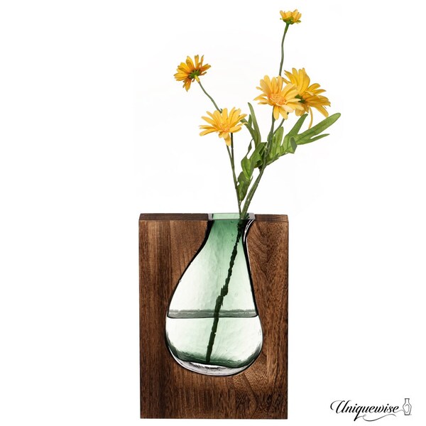 Uniquewise Pair of 10 and 12-Inch Wood and Glass Inlay Vases - Merging the Natural Warmth and Texture of - QI004737.2