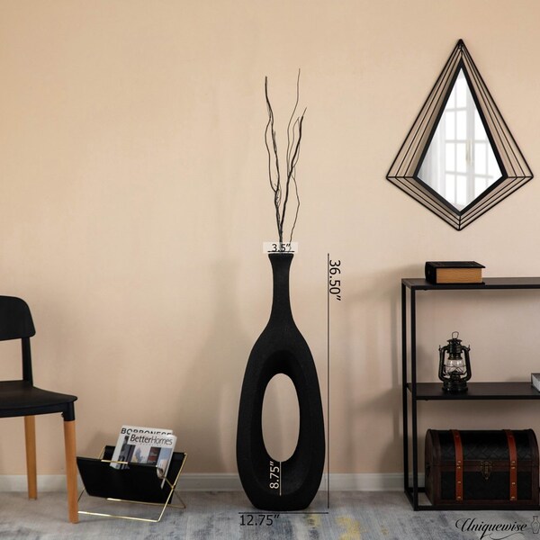 Uniquewise 36-Inch Frosted Black Fiberglass Tall Floor Vase - Decorative Vase for Modern Home Decor - QI004676.M