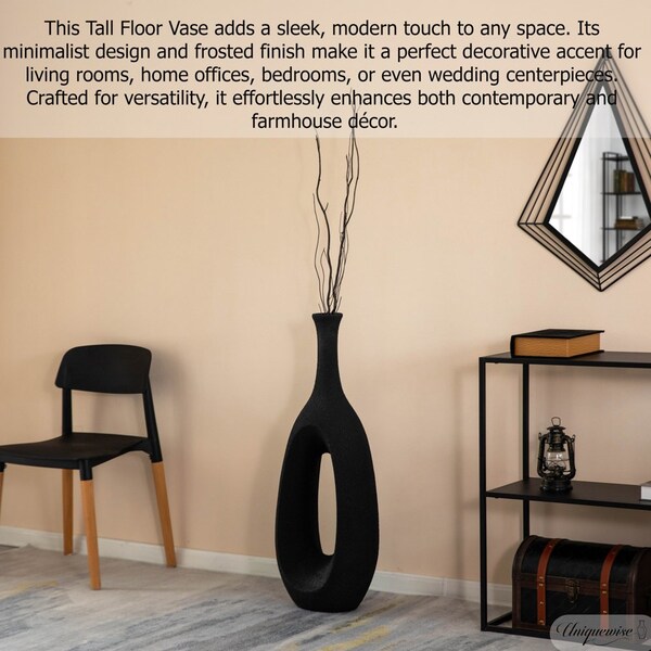 Uniquewise 36-Inch Frosted Black Fiberglass Tall Floor Vase - Decorative Vase for Modern Home Decor - QI004676.M