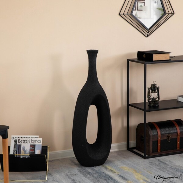 Uniquewise 36-Inch Frosted Black Fiberglass Tall Floor Vase - Decorative Vase for Modern Home Decor - QI004676.M