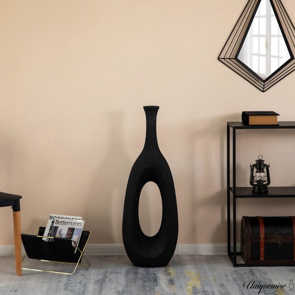 Uniquewise 36-Inch Frosted Black Fiberglass Tall Floor Vase - Decorative Vase for Modern Home Decor - QI004676.M