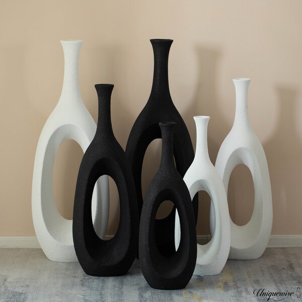 Uniquewise Set of 3 Frosted White Fiberglass Tall Floor Vase - Decorative Vase for Modern Home Decor - QI004677.3
