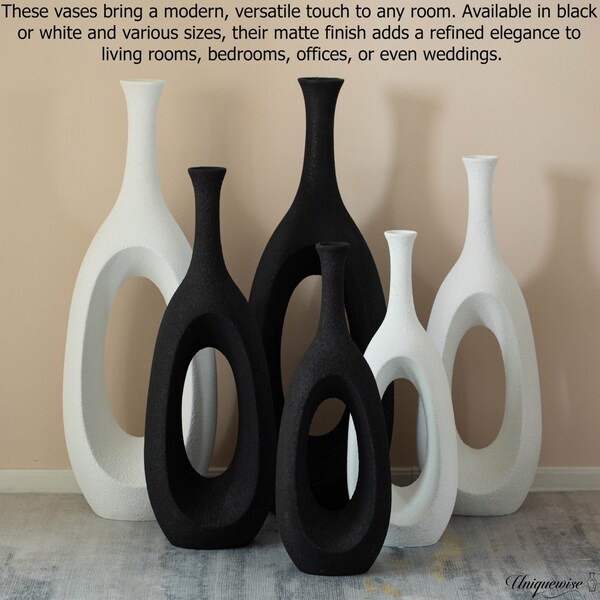 Uniquewise Set of 3 Frosted White Fiberglass Tall Floor Vase - Decorative Vase for Modern Home Decor - QI004677.3
