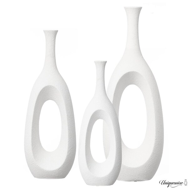 Uniquewise Set of 3 Frosted White Fiberglass Tall Floor Vase - Decorative Vase for Modern Home Decor - QI004677.3