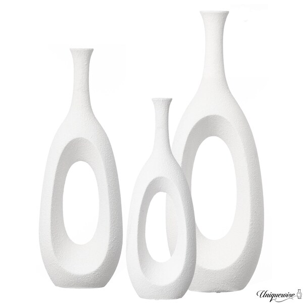Uniquewise Set of 3 Frosted White Fiberglass Tall Floor Vase - Decorative Vase for Modern Home Decor - QI004677.3