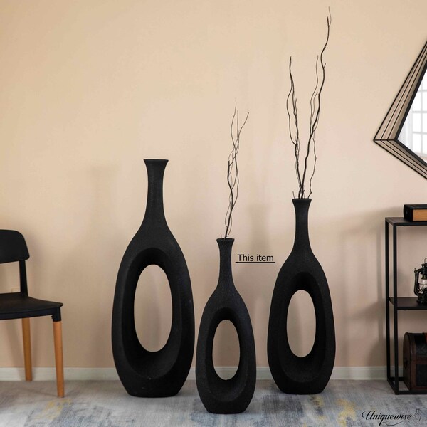 Uniquewise 30-Inch Frosted Black Fiberglass Tall Floor Vase - Decorative Vase for Modern Home Decor - QI004676.S