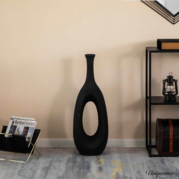 Uniquewise 30-Inch Frosted Black Fiberglass Tall Floor Vase - Decorative Vase for Modern Home Decor - QI004676.S