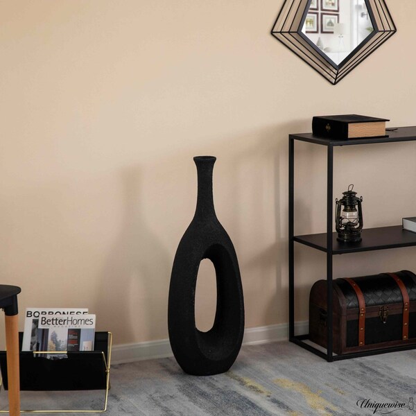 Uniquewise 30-Inch Frosted Black Fiberglass Tall Floor Vase - Decorative Vase for Modern Home Decor - QI004676.S