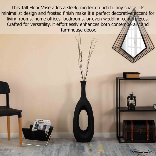 Uniquewise 30-Inch Frosted Black Fiberglass Tall Floor Vase - Decorative Vase for Modern Home Decor - QI004676.S