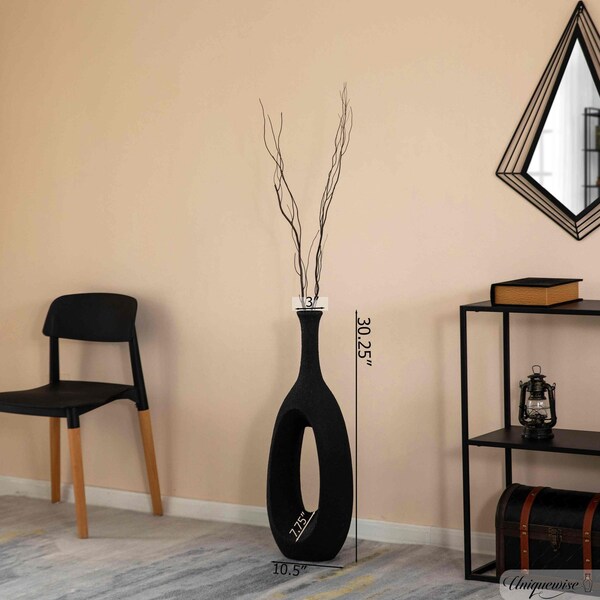 Uniquewise 30-Inch Frosted Black Fiberglass Tall Floor Vase - Decorative Vase for Modern Home Decor - QI004676.S