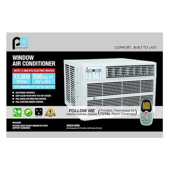 Perfect Aire 12000 BTU Window Air Conditioner w/Heat w/Remote - 3PACH12000