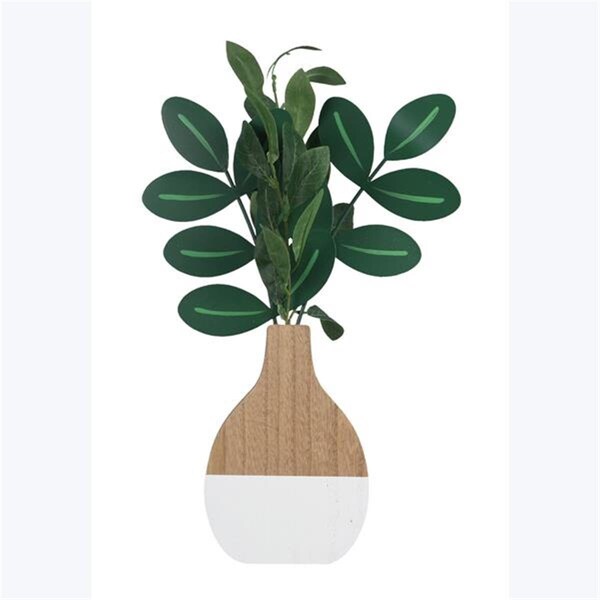Designs-Done-Right 17.5 in. Wood Vase Tabletop Decor with Artificial Plant - DE4242615
