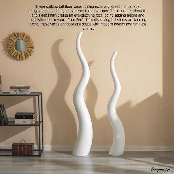 Uniquewise 51in Tall Animal Horn Shape Floor Vase: Elegant Ceramic White Accent for Entryway, Dining, or - QI004040.W.M