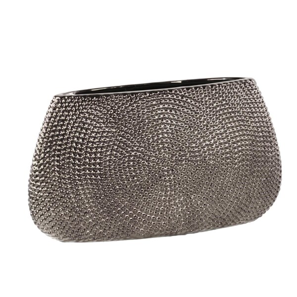H2H Urban Trends Collection  Ceramic Eliptical Vase Small Pimpled Polished Chrome - Silver - H22495489