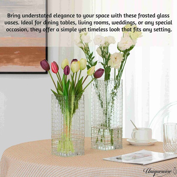 Uniquewise Set of 2 Square Frosted Clear Glass Table Vase - A Timeless Centerpiece for Dining Tables - QI004738.CR.2